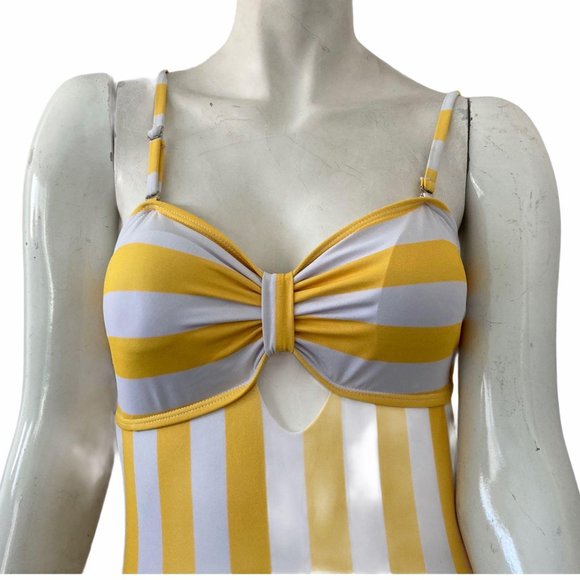 Yaffi Womens Yellow and White Striped One Piece Sw - Picture 4 of 7